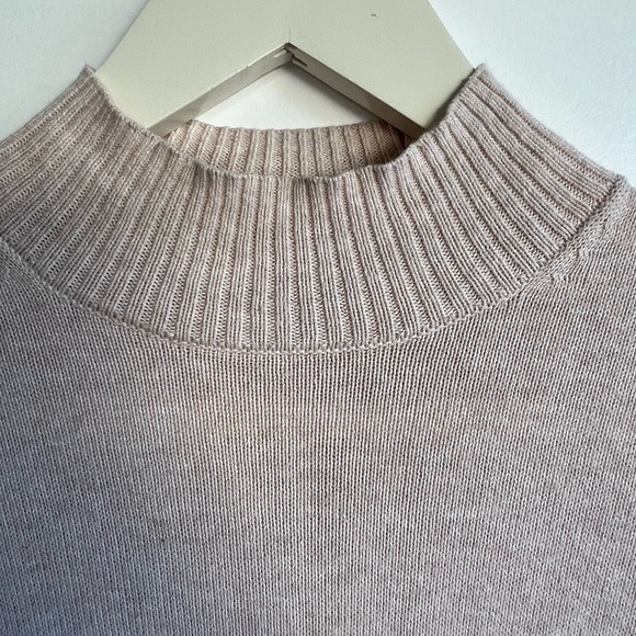 Minimalist Oatmeal Mock Neck Cotton Sweater Size XS Ribbed Neutral Capsule Knit - Picture 5 of 12